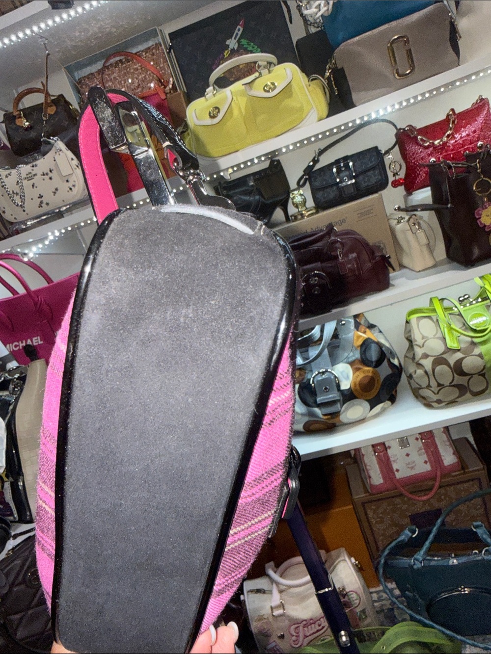Coach Vintage Hampton Pink Plaid Shoulder Bag with Black Trim prestige - Picture 4 of 10